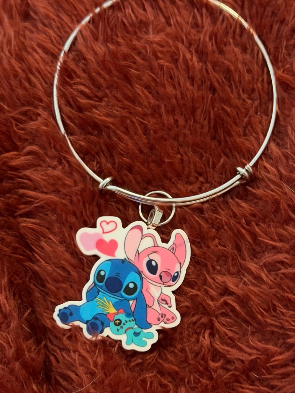 Pink & Blue Character Charm Bangle Bracelet